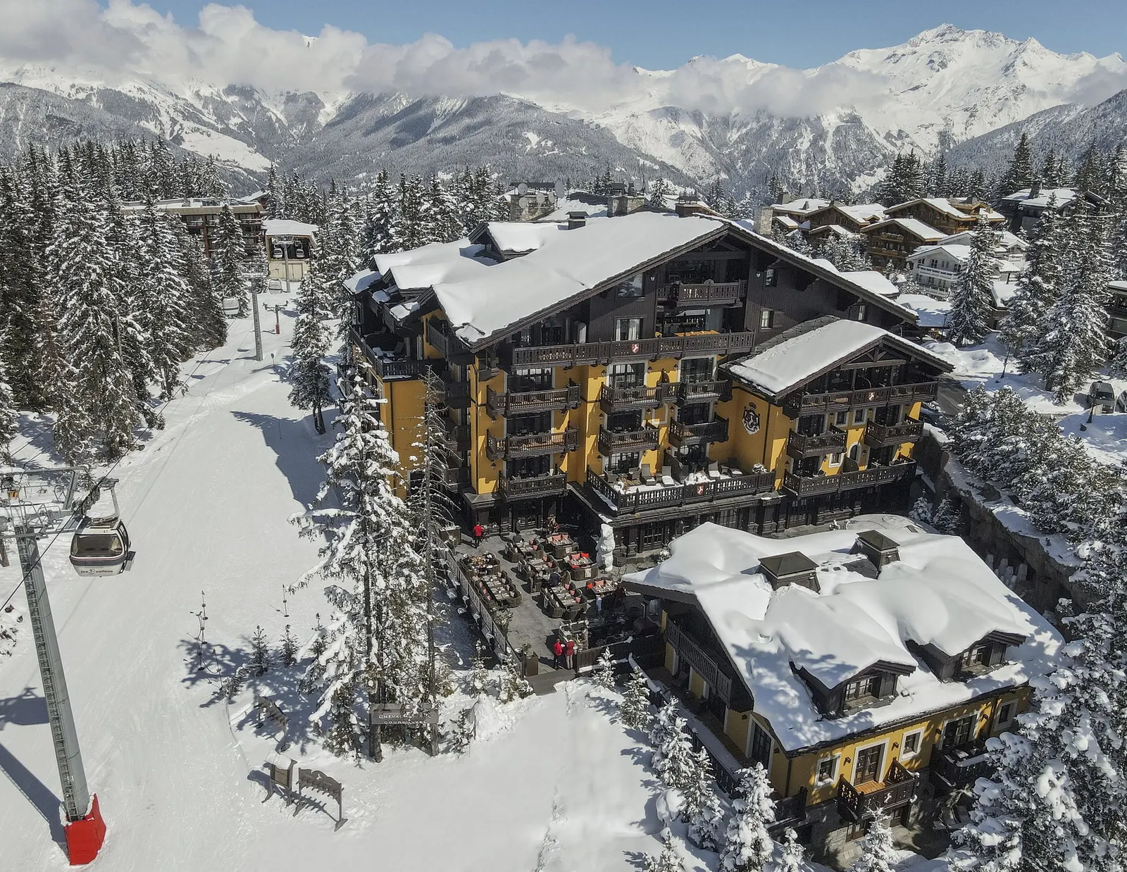 Cheval Blanc Courchevel · Aerial view by the piste
